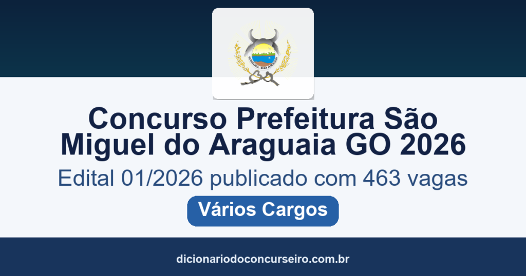 Concurso Prefeitura de São Miguel do Araguaia-GO 2026: edital 01/2026 publicado com 463 vagas e cadastro de reserva