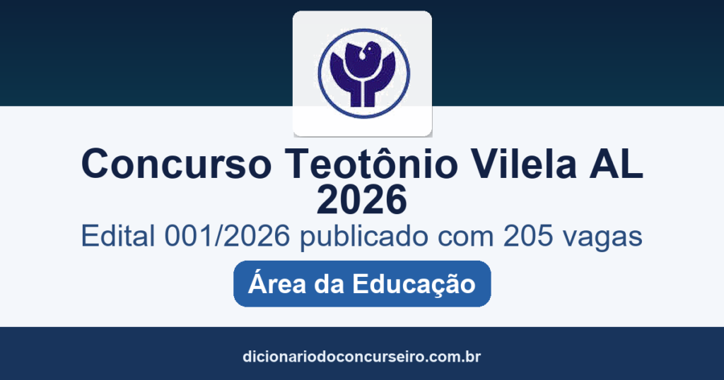 Concurso Secretaria de Educação de Teotônio Vilela-AL 2026: edital 001/2026 publicado com 205 vagas