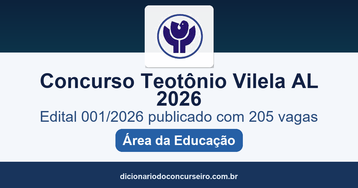 Concurso Secretaria de Educação de Teotônio Vilela-AL 2026: edital 001/2026 publicado com 205 vagas