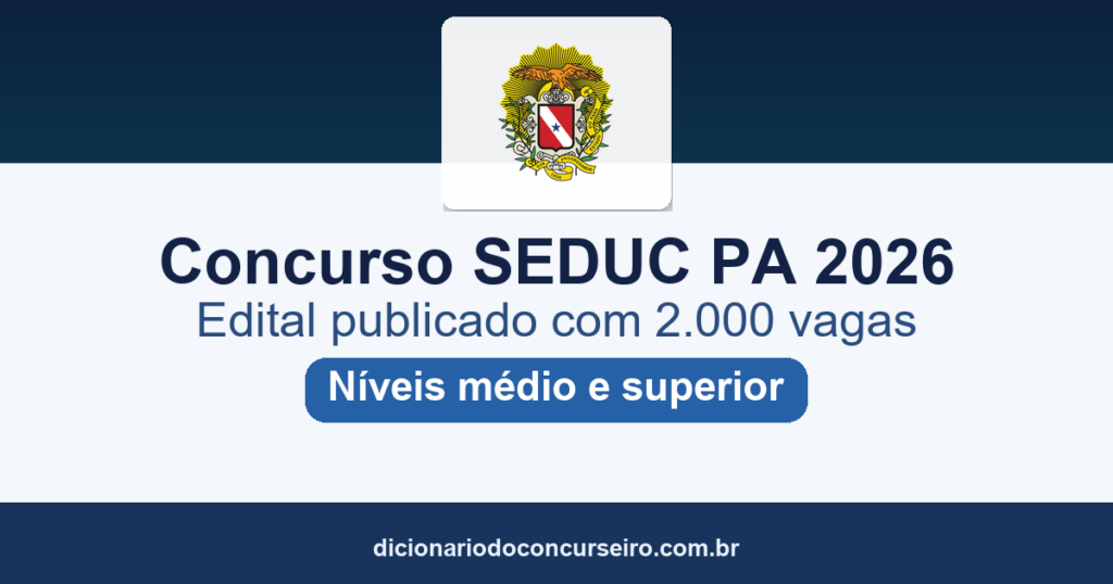 Concurso SEDUC PA 2026: edital publicado com 2.000 vagas