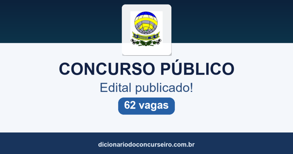 Concurso Equador RN 2026: edital publicado com 62 vagas para 22 cargos