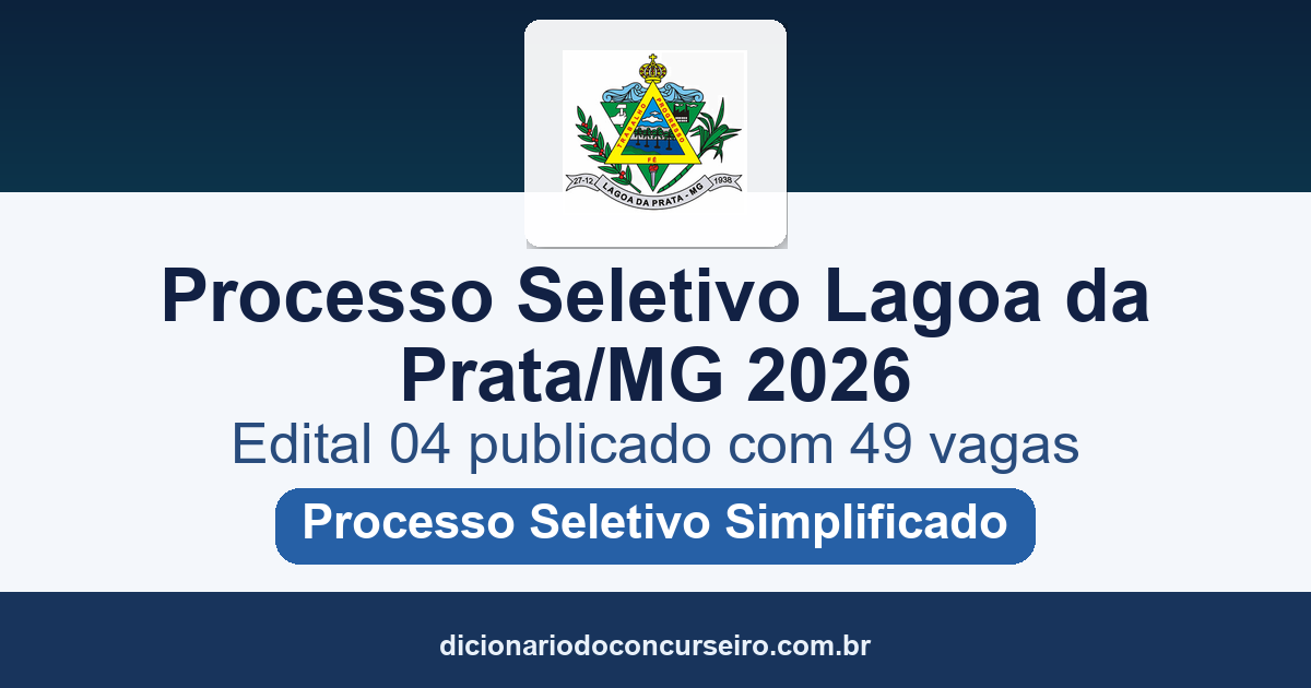 Processo Seletivo Lagoa da Prata MG 2026: edital publicado com 49 vagas