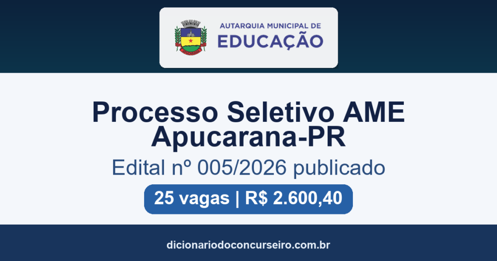 Processo Seletivo AME Apucarana-PR 2026: edital publicado