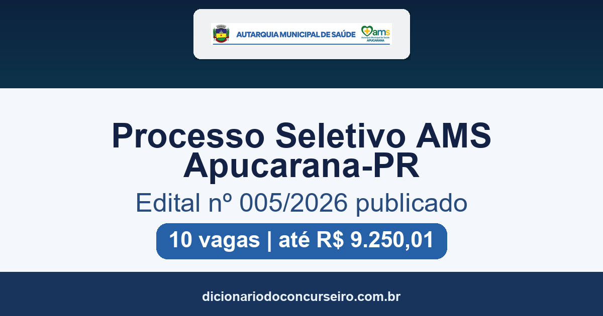 Processo Seletivo AMS Apucarana-PR 2026: edital publicado