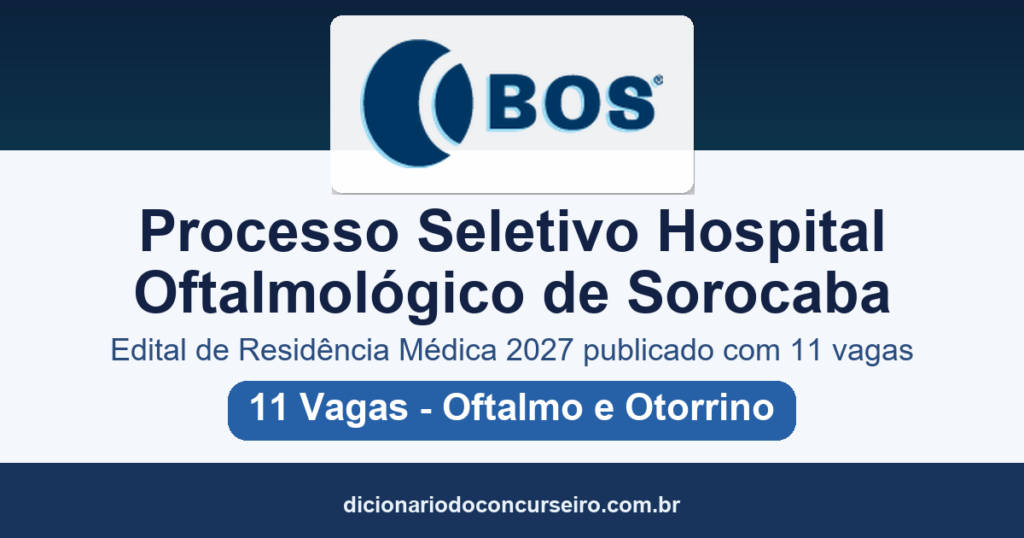 Processo Seletivo Hospital Oftalmológico de Sorocaba 2027: edital de Residência Médica publicado com 11 vagas