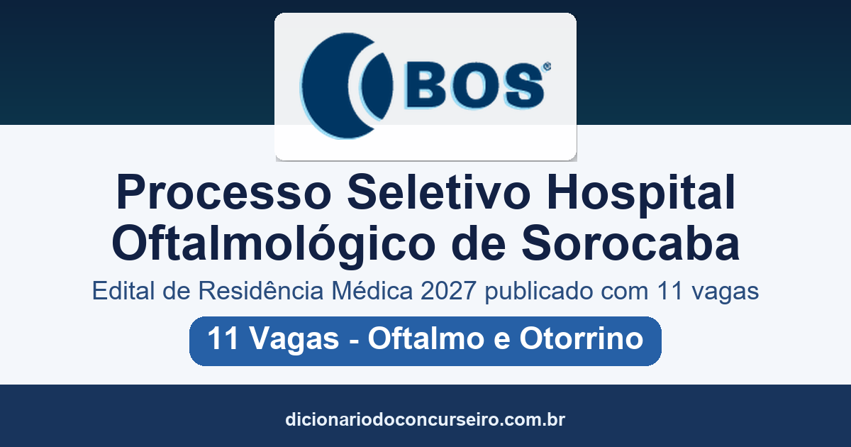 Processo Seletivo Hospital Oftalmológico de Sorocaba 2027: edital de Residência Médica publicado com 11 vagas