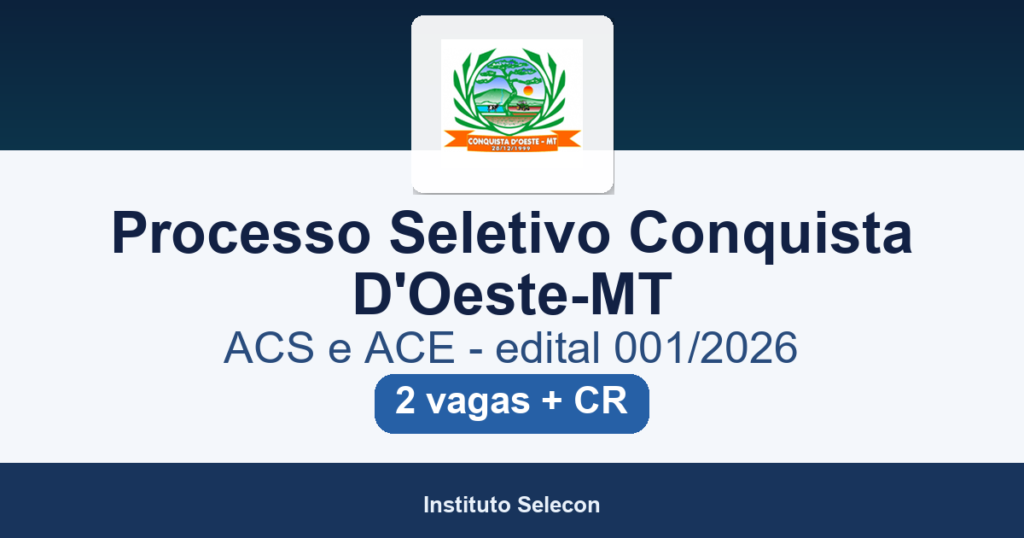 Processo Seletivo Prefeitura de Conquista D’Oeste-MT 2026: edital ACS e ACE publicado