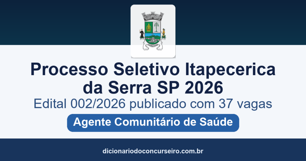 Processo Seletivo Itapecerica da Serra SP 2026: edital 002/2026 publicado com 37 vagas