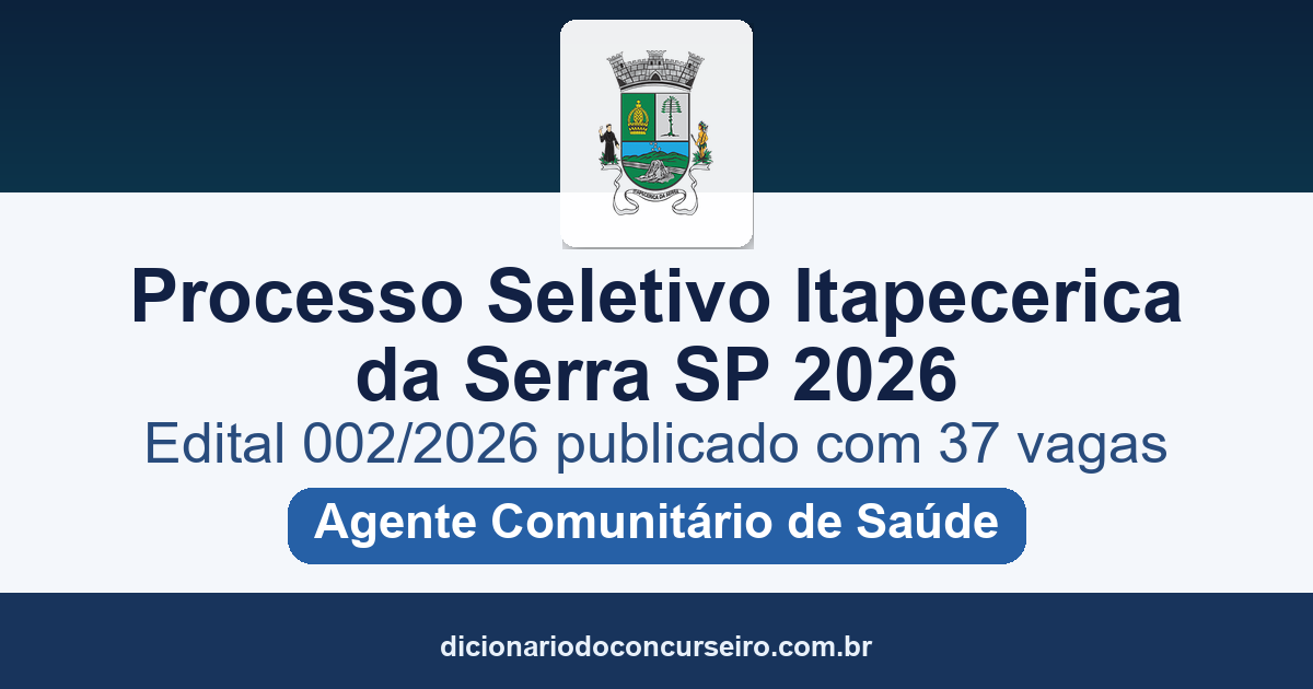 Processo Seletivo Itapecerica da Serra SP 2026: edital 002/2026 publicado com 37 vagas