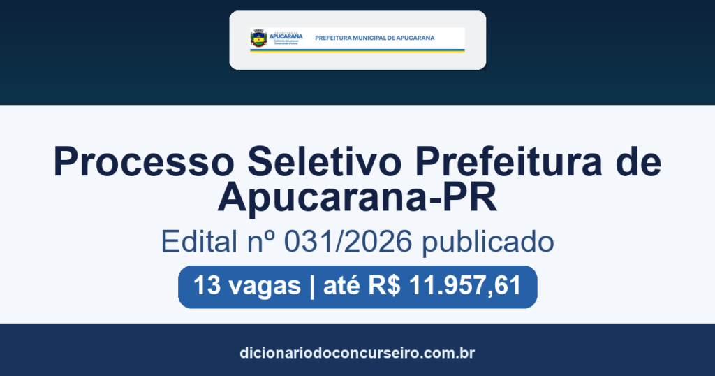 Processo Seletivo Prefeitura de Apucarana-PR 2026: edital publicado