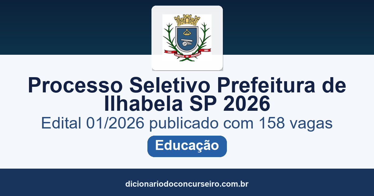 Processo Seletivo Prefeitura de Ilhabela SP 2026: edital publicado com 158 vagas