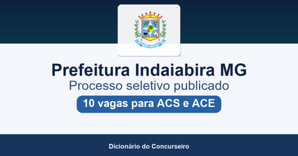 Processo Seletivo Prefeitura Indaiabira MG 2026: edital 001/2026 publicado com 10 vagas para ACS e ACE
