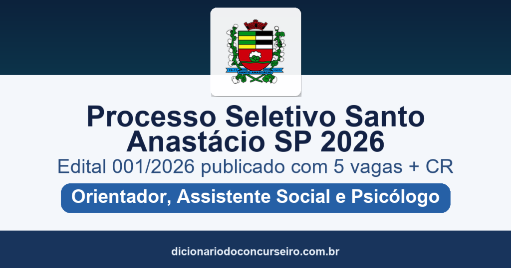 Processo Seletivo Prefeitura de Santo Anastácio SP 2026: edital publicado