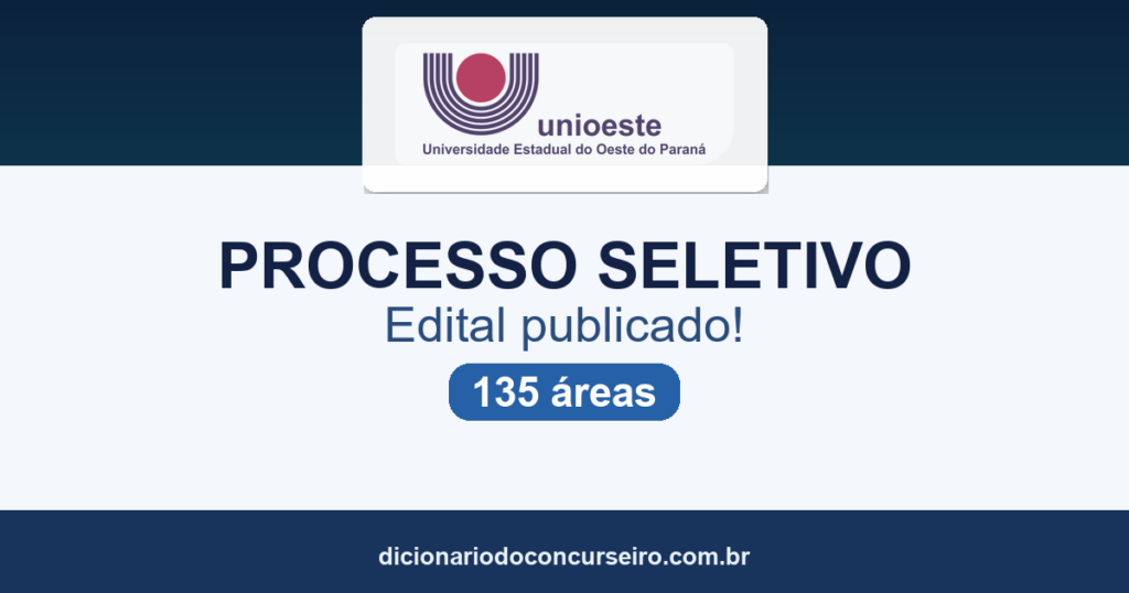 Processo Seletivo UNIOESTE PR 2026: edital publicado com 135 áreas para Professor (Cadastro de Reserva)