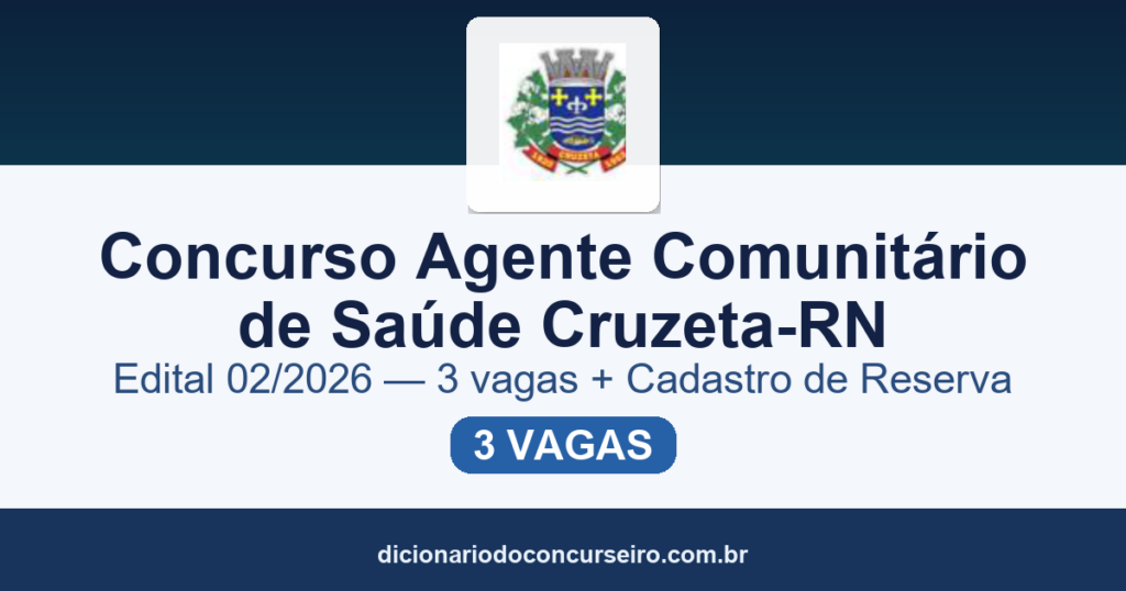 Concurso Agente Comunitário de Saúde Cruzeta-RN 2026: edital publicado com 3 vagas e cadastro de reserva