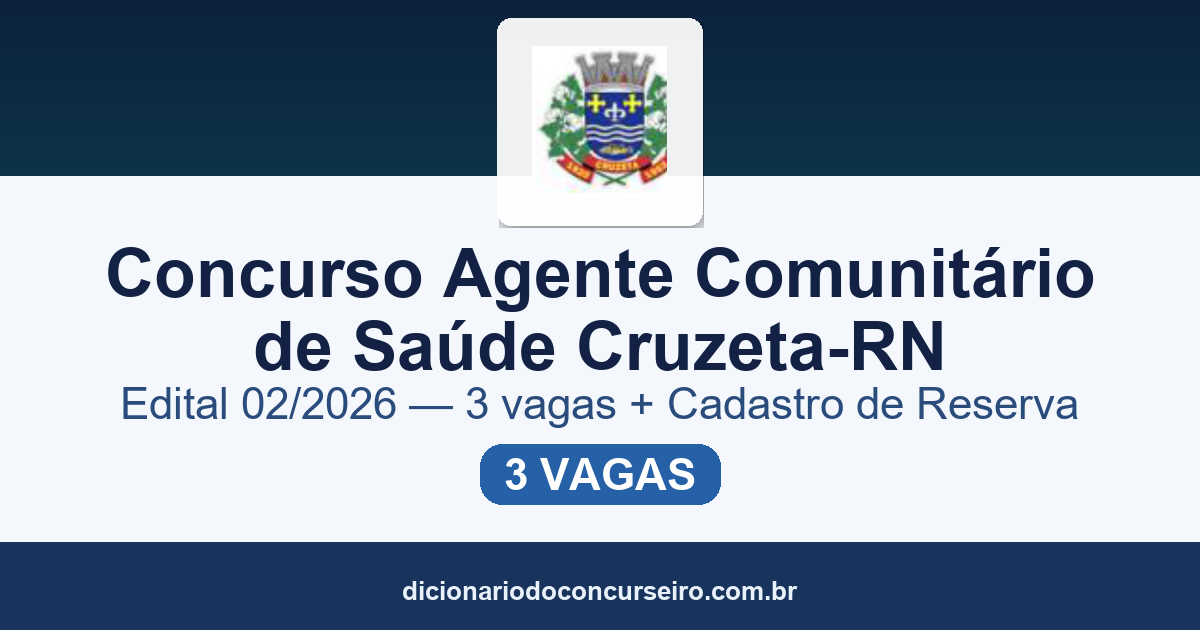 Concurso Agente Comunitário de Saúde Cruzeta-RN 2026: edital publicado com 3 vagas e cadastro de reserva