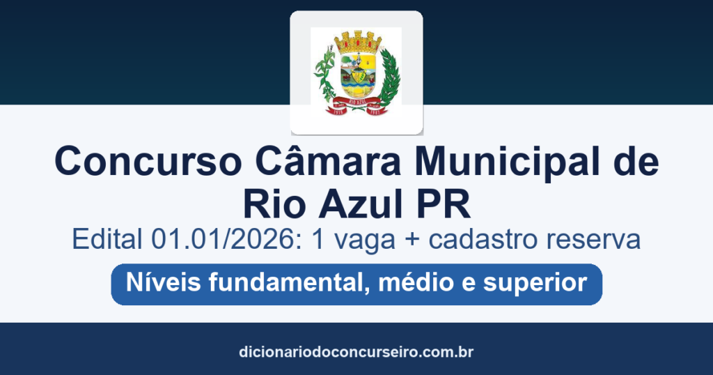Concurso Público Câmara Municipal de Rio Azul PR 2026: edital 01.01/2026 e salários de até R$ 5.275,16