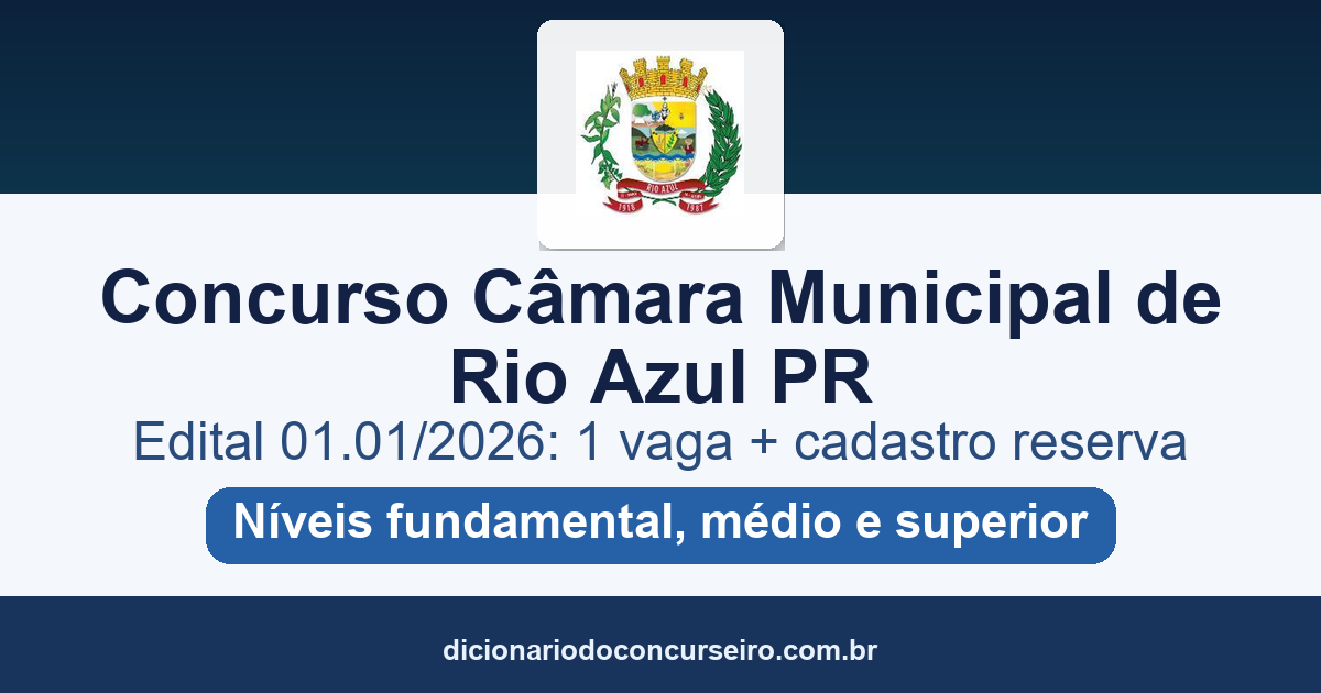 Concurso Público Câmara Municipal de Rio Azul PR 2026: edital 01.01/2026 e salários de até R$ 5.275,16