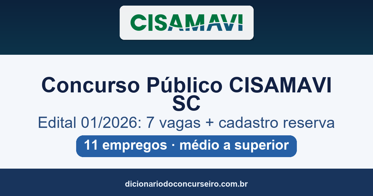 Concurso CISAMAVI SC 2026: 7 vagas imediatas e salários de até R$ 10.520,99