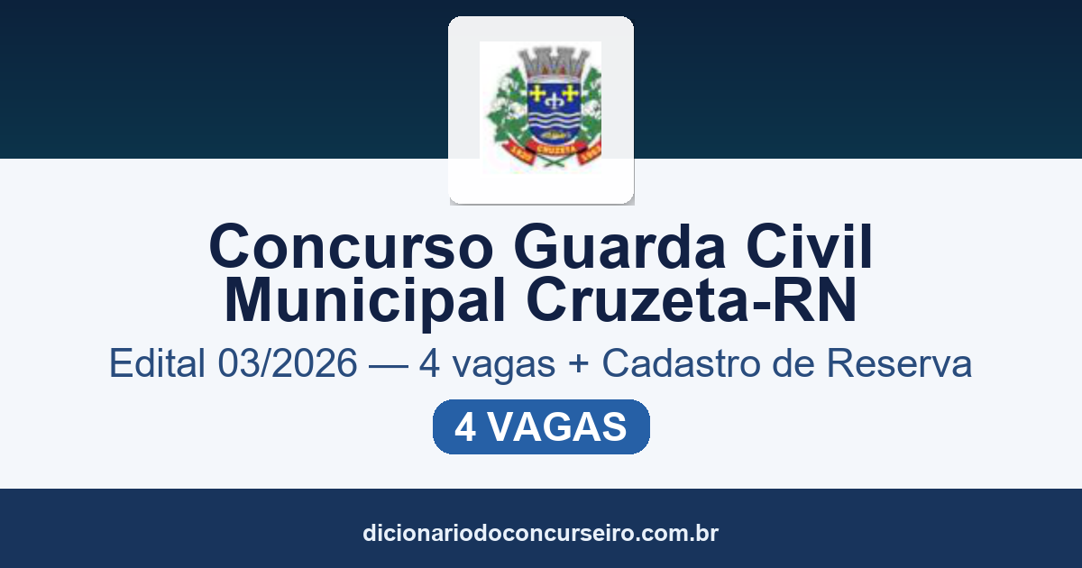 Concurso Guarda Civil Municipal Cruzeta-RN 2026: edital publicado com 4 vagas e cadastro de reserva