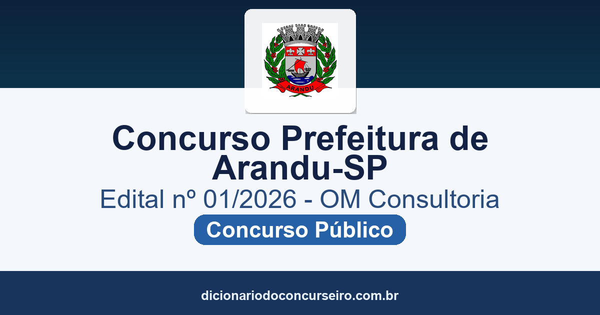 Concurso Prefeitura de Arandu-SP 2026: edital com 6 vagas
