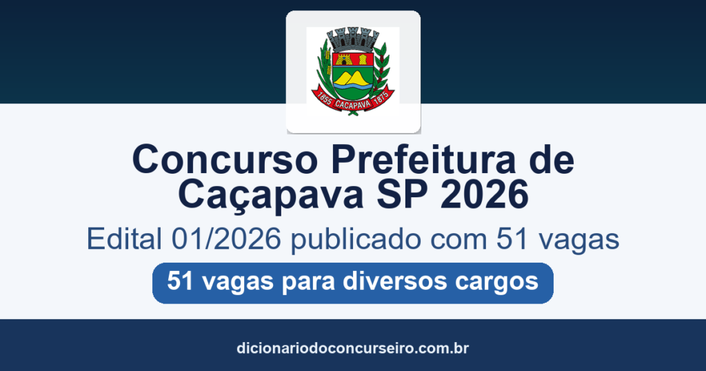 Concurso Prefeitura de Caçapava-SP 2026: edital 01/2026 publicado com 51 vagas para diversos cargos