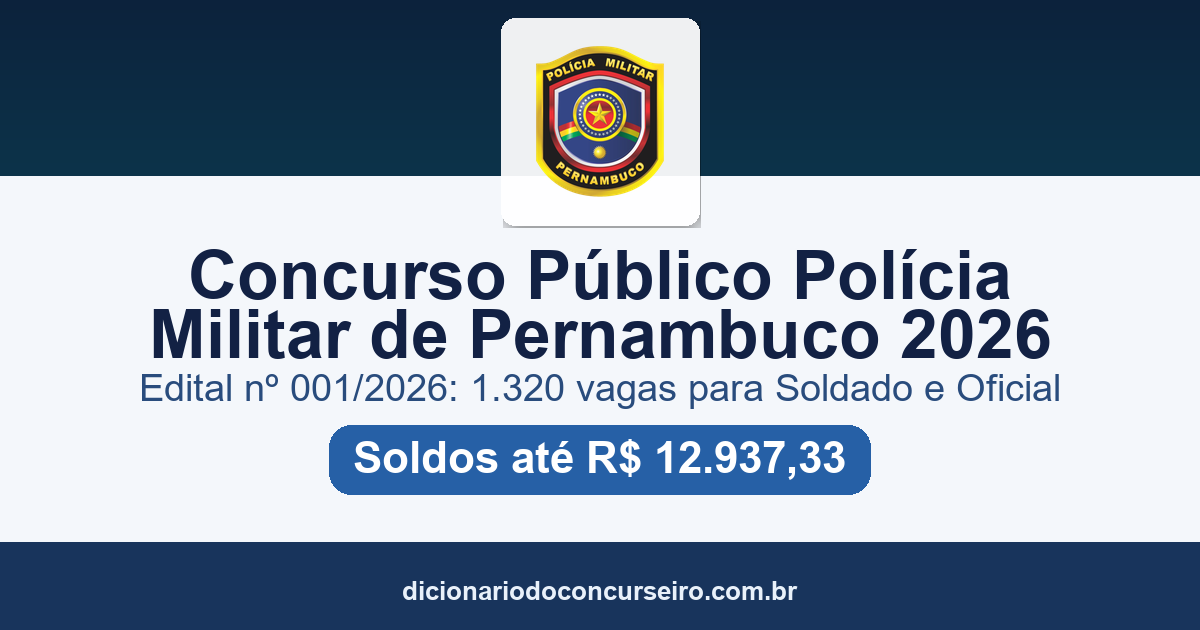 Concurso PMPE 2026: edital publicado com 1.320 vagas para Soldado e Oficial e salários de até R$ 12.937,33