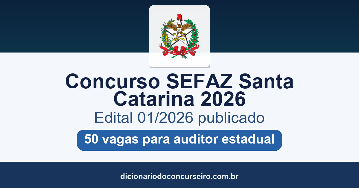 Concurso SEFAZ-SC 2026: edital 01/2026 publicado com 50 vagas para Auditor Estadual de Finanças Públicas