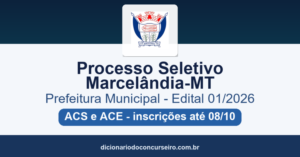 Processo Seletivo Prefeitura de Marcelândia-MT 2026: edital 01/2026 publicado com 3 vagas para ACS e ACE
