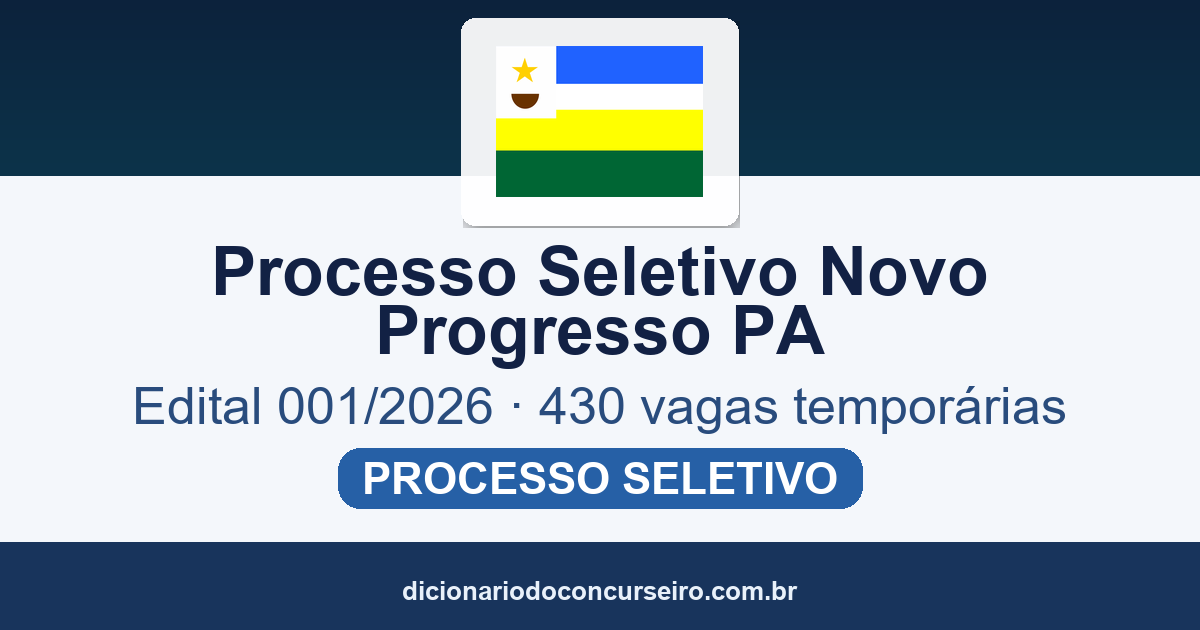 Processo Seletivo Novo Progresso PA 2026: edital publicado com 430 vagas temporárias