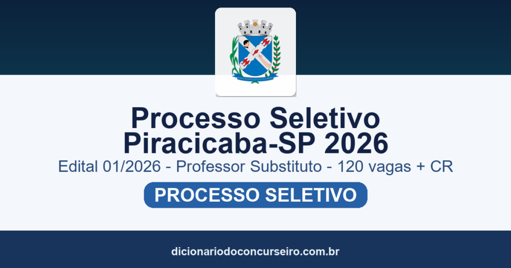 Processo Seletivo Prefeitura de Piracicaba-SP 2026: edital 01/2026 publicado para Professor Substituto