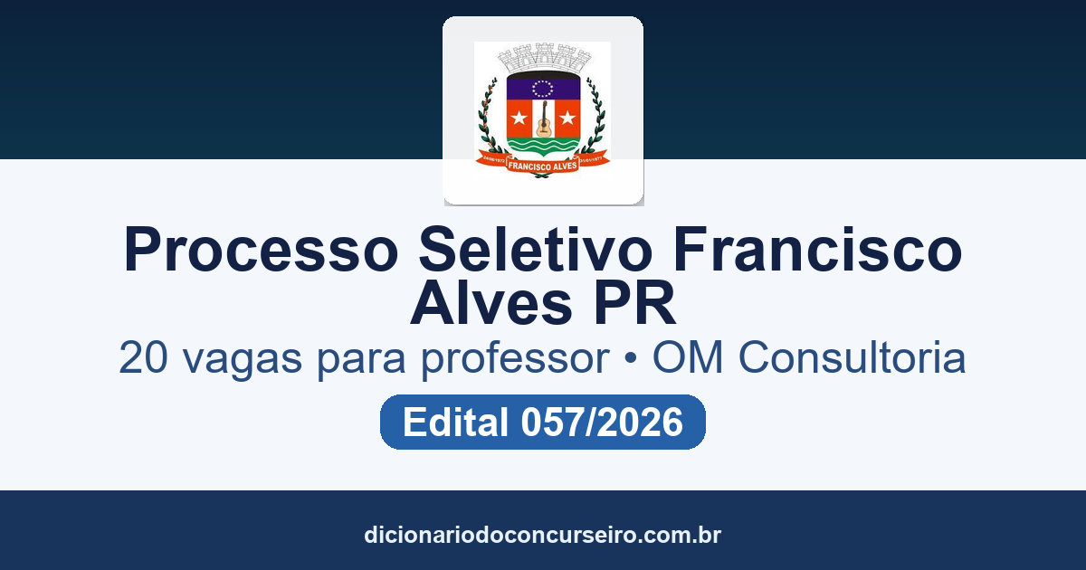 Processo Seletivo Prefeitura de Francisco Alves PR 2026: edital 057/2026 abre 20 vagas para professor