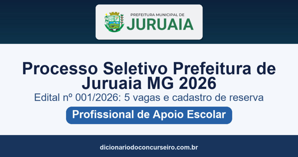 Processo Seletivo Prefeitura de Juruaia MG 2026: 5 vagas para Profissional de Apoio Escolar