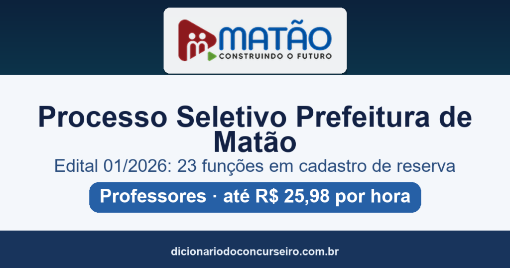 Processo Seletivo Prefeitura de Matão SP 2026: cadastro de reserva para 23 funções docentes