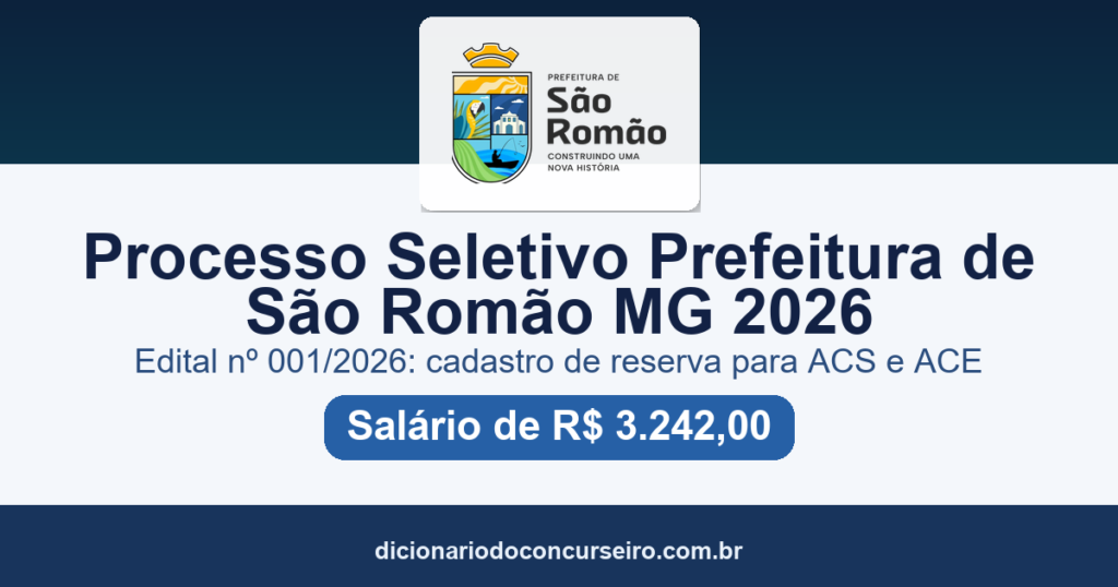 Processo Seletivo Prefeitura de São Romão MG 2026: cadastro de reserva para Agente Comunitário de Saúde e ACE