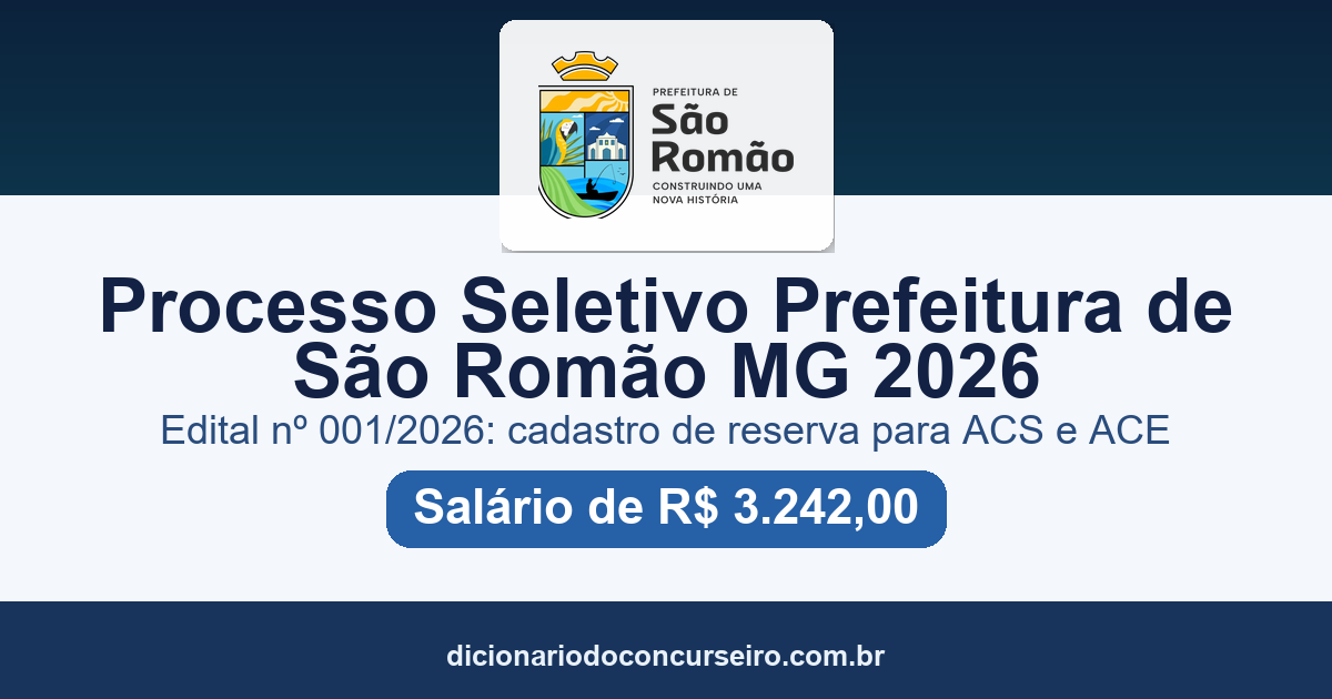 Processo Seletivo Prefeitura de São Romão MG 2026: cadastro de reserva para Agente Comunitário de Saúde e ACE