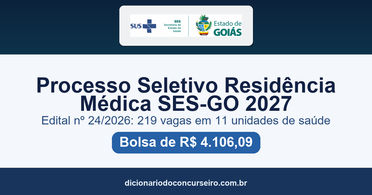 Processo Seletivo Residência Médica SES-GO 2027: 219 vagas e bolsa de R$ 4.106,09