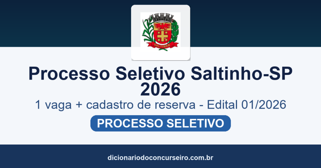 Processo Seletivo Prefeitura de Saltinho-SP 2026: edital 01/2026 publicado com 1 vaga para Agente Comunitário de Saúde