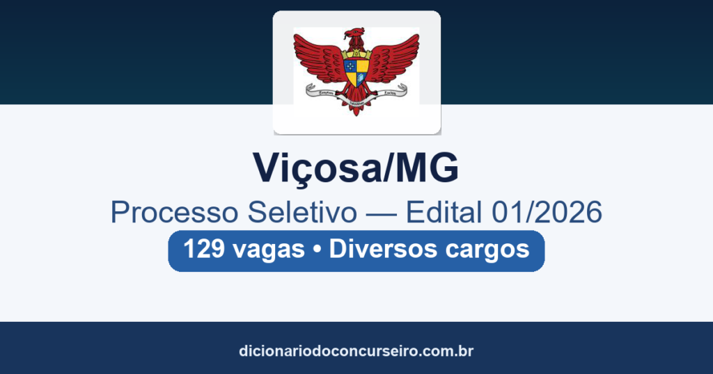 Processo Seletivo Viçosa-MG 2026: edital 01/2026 tem 129 vagas em diversos cargos