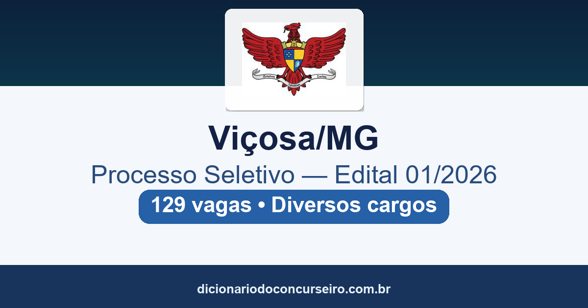 Processo Seletivo Viçosa-MG 2026: edital 01/2026 tem 129 vagas em diversos cargos