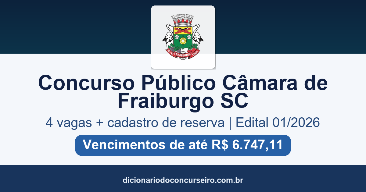 Concurso Público Câmara de Fraiburgo SC 2026: edital 01/2026 com 4 vagas e cadastro reserva
