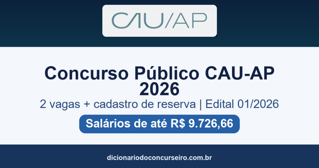 Concurso Público CAU-AP 2026: edital 01/2026 com 2 vagas e cadastro reserva
