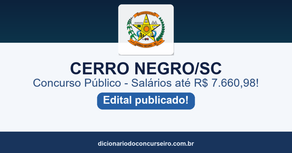 Concurso Cerro Negro SC 2026: edital 01/2026 publicado com 11 vagas e cadastro reserva