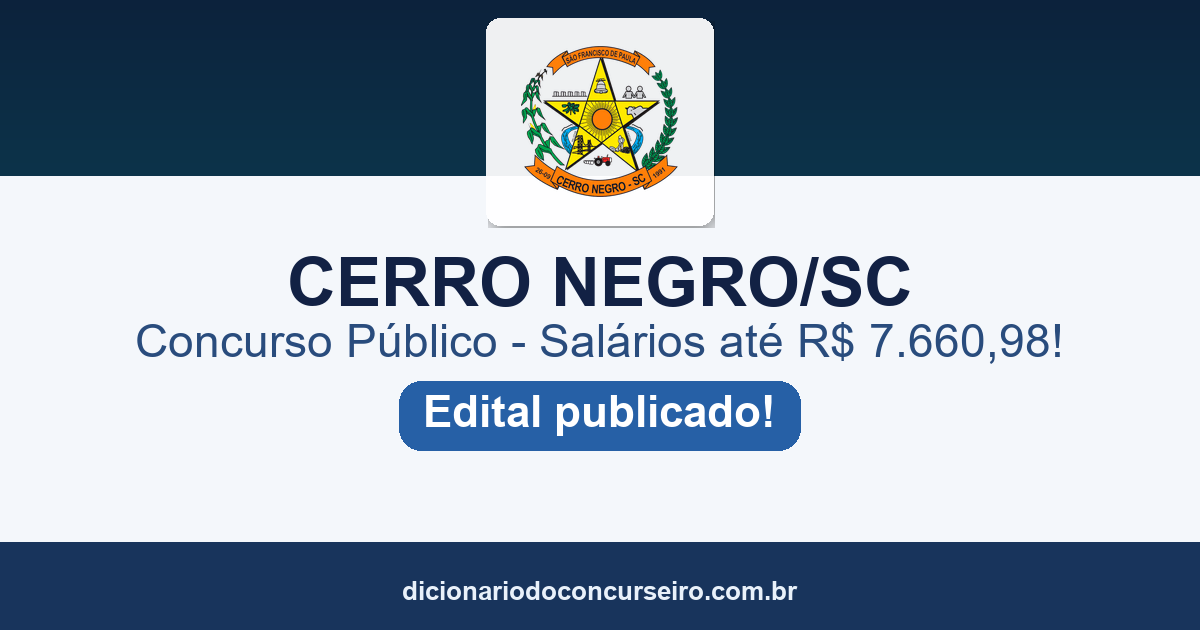 Concurso Cerro Negro SC 2026: edital 01/2026 publicado com 11 vagas e cadastro reserva