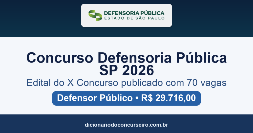 Concurso DPE SP 2026: edital do X Concurso publicado com 70 vagas para Defensor Público