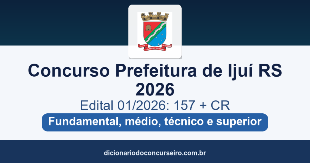 Concurso Prefeitura de Ijuí RS 2026: edital 01/2026 com 157 vagas e salários de até R$ 21.312,22