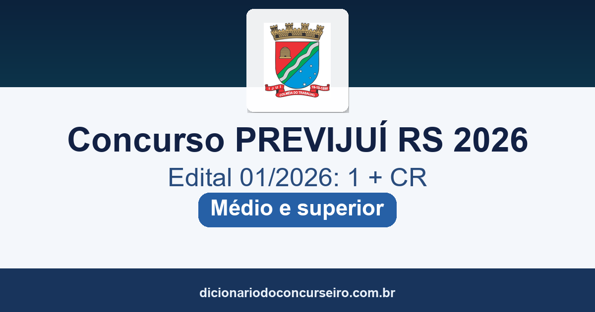 Concurso PREVIJUÍ RS 2026: edital 01/2026 com 1 vaga e cadastro reserva e salários de até R$ 8.983,80