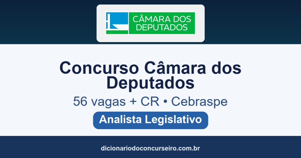 Concurso Câmara dos Deputados 2026: edital abre 56 vagas para Analista Legislativo