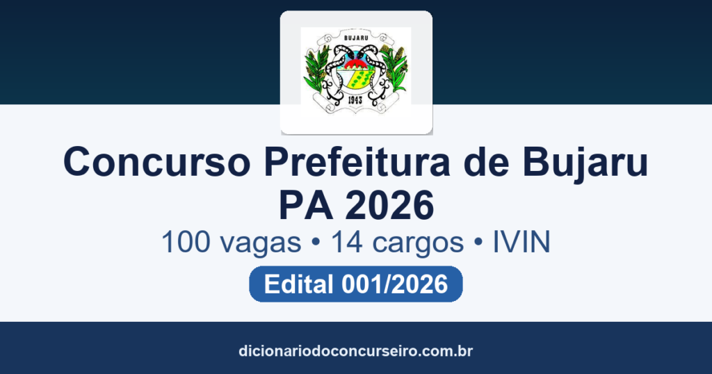 Concurso Público Prefeitura de Bujaru PA 2026: edital 001/2026 publicado com 100 vagas