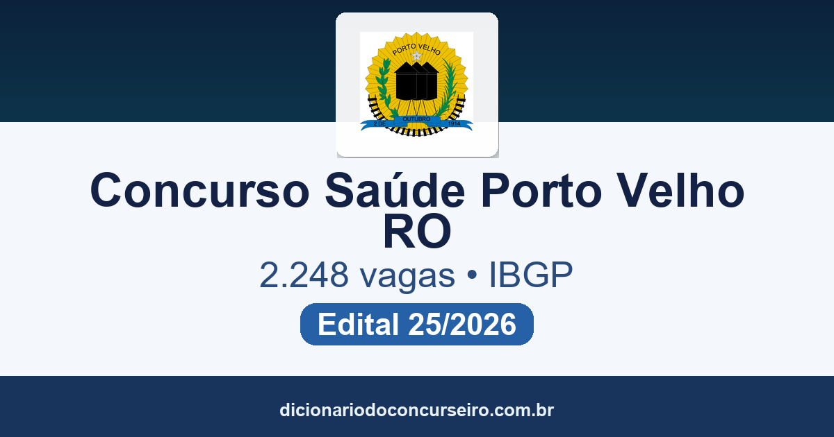 Concurso Público Saúde Porto Velho RO 2026: edital 25/2026 abre 2.248 vagas